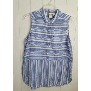 C&C California 100% Linen Women Top XL Blue Summer Beach Casual Vacation